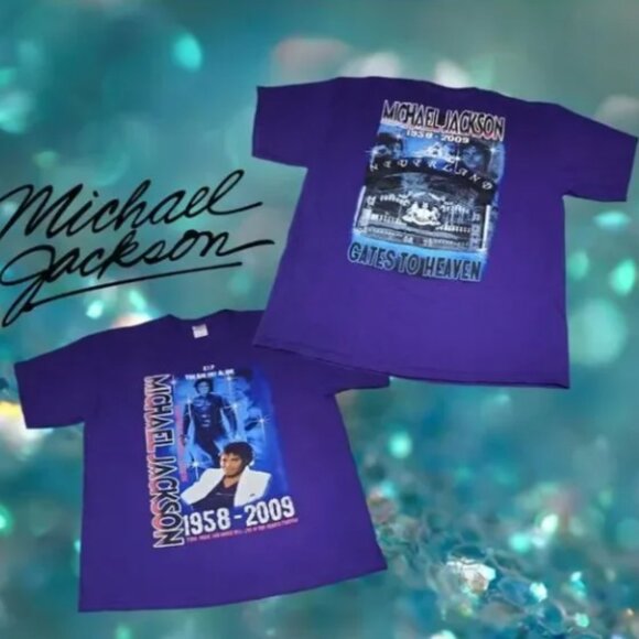Unisex Michael Jackson Double Sided Glitter Accented Memorial T-shirt Purple‎ XL - Picture 1 of 7
